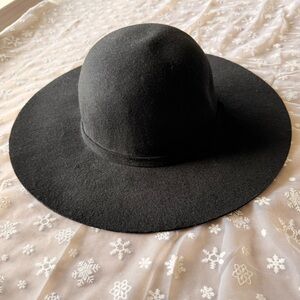 Black 100% Wool Wide Brim Hat Boho Western Rancher Fedora Minimalist